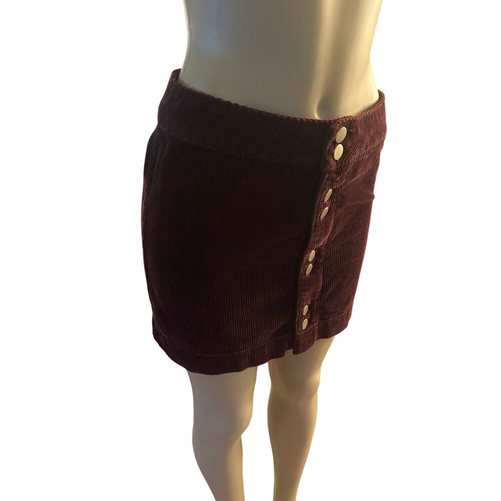 Women 4 Abercrombie & Fitch Burgundy Brown Button Front Corduroy Mini Skirt